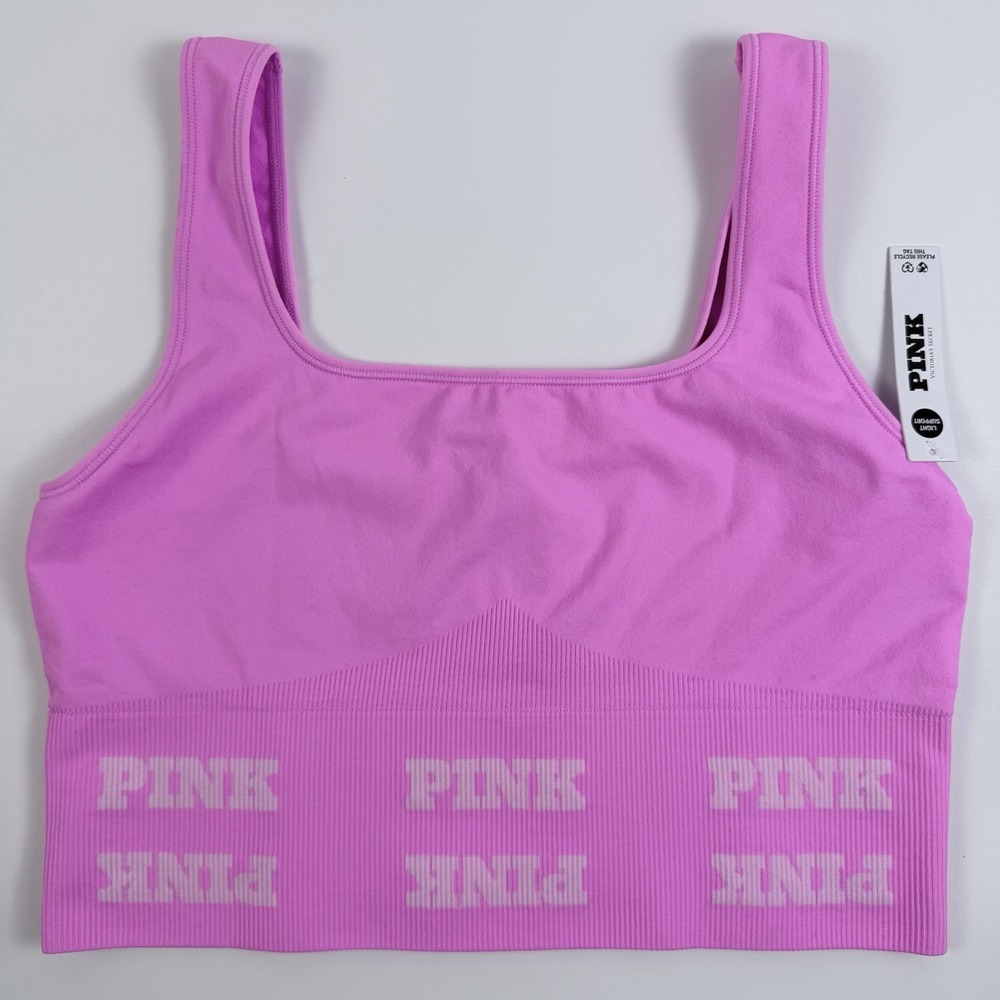 Victoria's Secret PINK Soft Seamless Square Neck Sports Logo Pink Bra L NWT